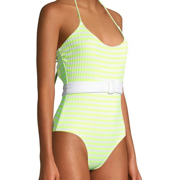 No Boundaries brand women’s Neon Yellow Striped one piece swimsuit size MEDIUM - Picture 9 of 9